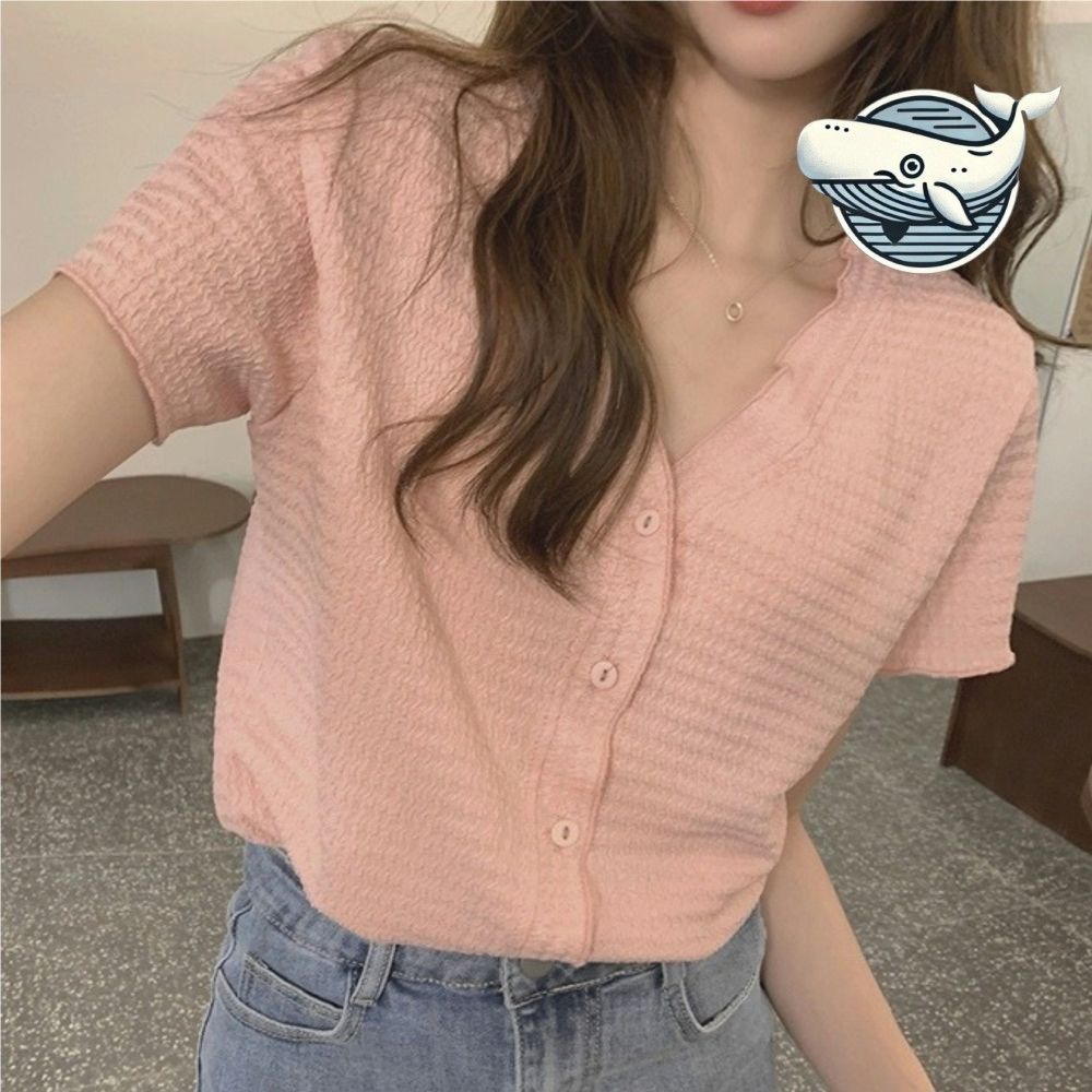 여성 브이넥 티셔츠 부드러운 원단 캐주얼 반팔