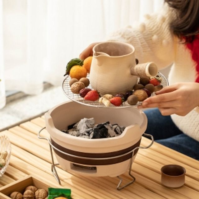 감성캠핑 토기 미니 화로(21cm) 1인용 실내 숯불화로