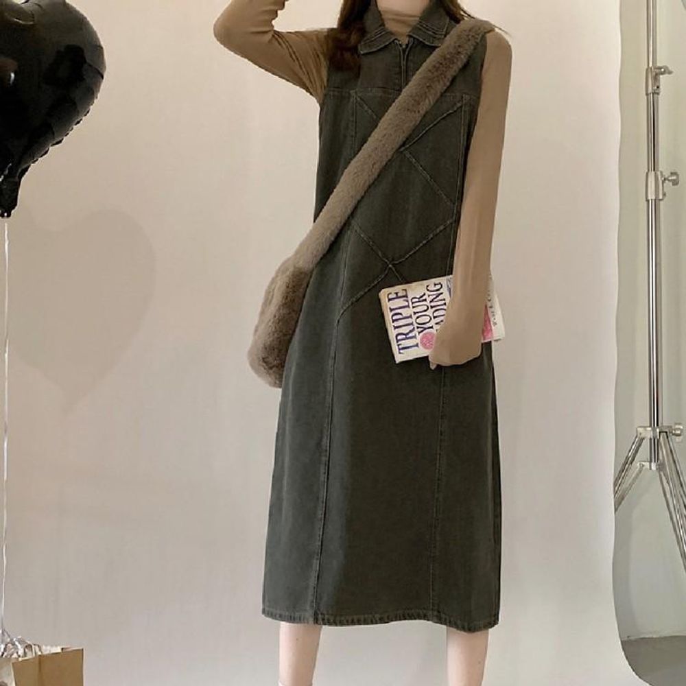 빈티지 데님 카라 민소매 원피스 D65