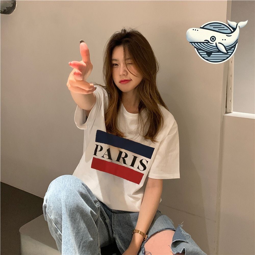 귀여운 파리 그래픽 여성 루즈핏 반팔티셔츠