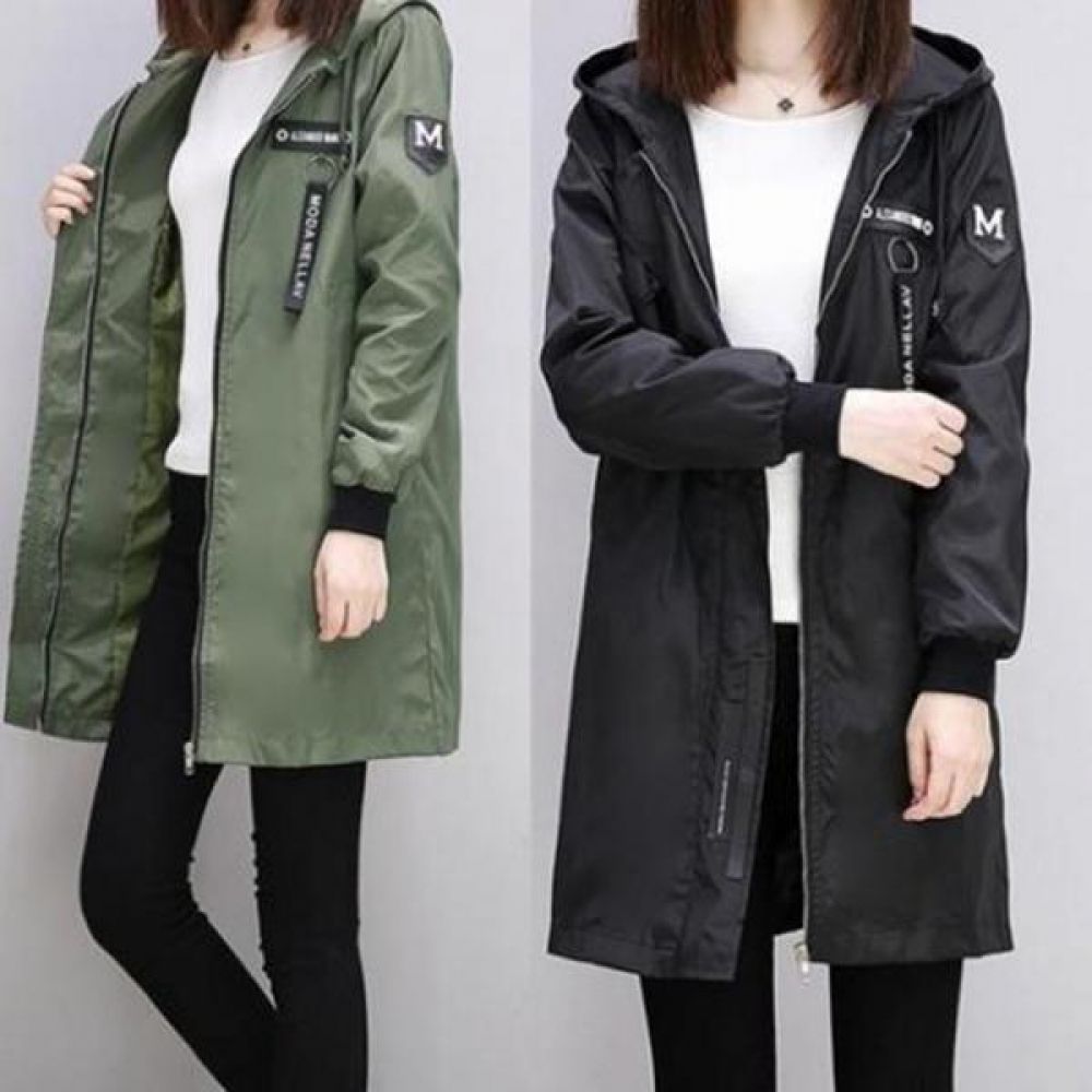 카키 레터 바람막이 야상 하프클럽 후드 후드셔