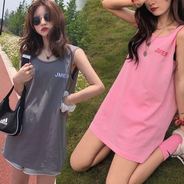 여성 핑크 롱 기본 민소매 데이 그레이