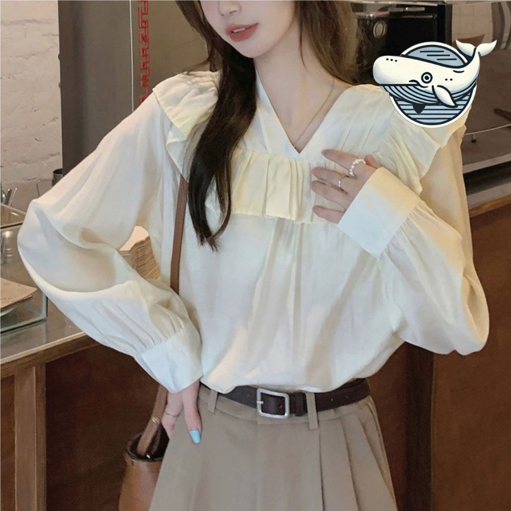 여성용 쉬폰 프릴 브이넥 블라우스 세련된