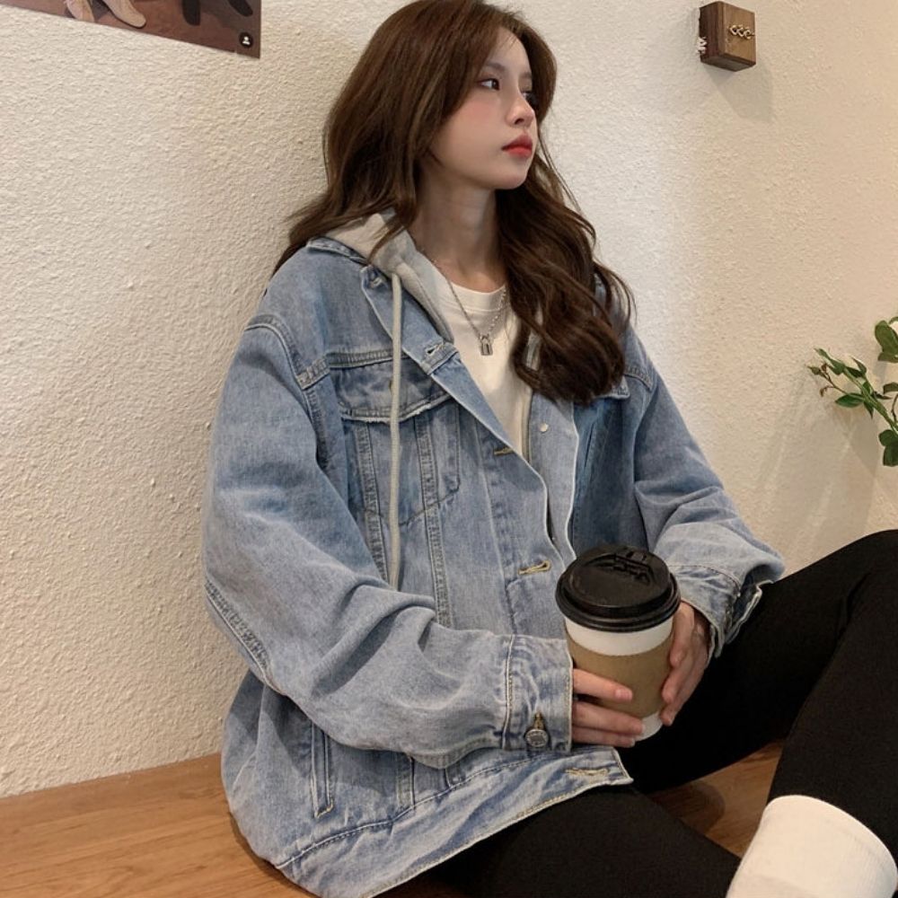 여자 탈부착 후드 청자켓 데님자켓 루즈핏 연청