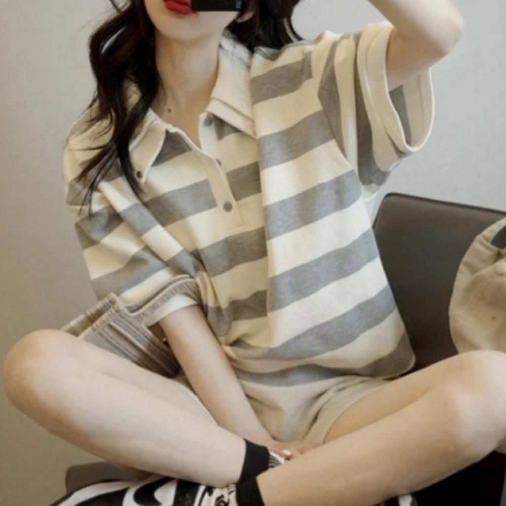 티 셔츠 카라 반팔 남녀공용 루즈핏 오버핏 스트라이