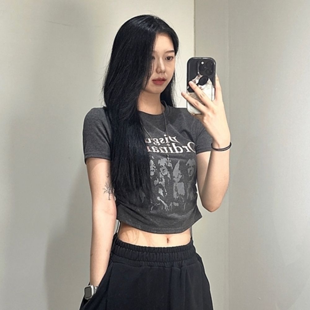 여자 여름 티셔츠 레터링 free 프린팅 하프