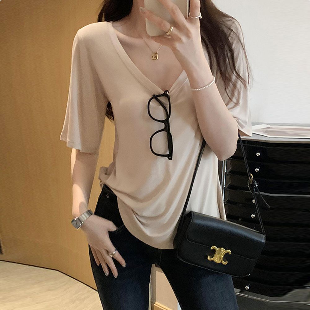 티 날개 브이넥 부들부들 여름반팔 데일리 G1