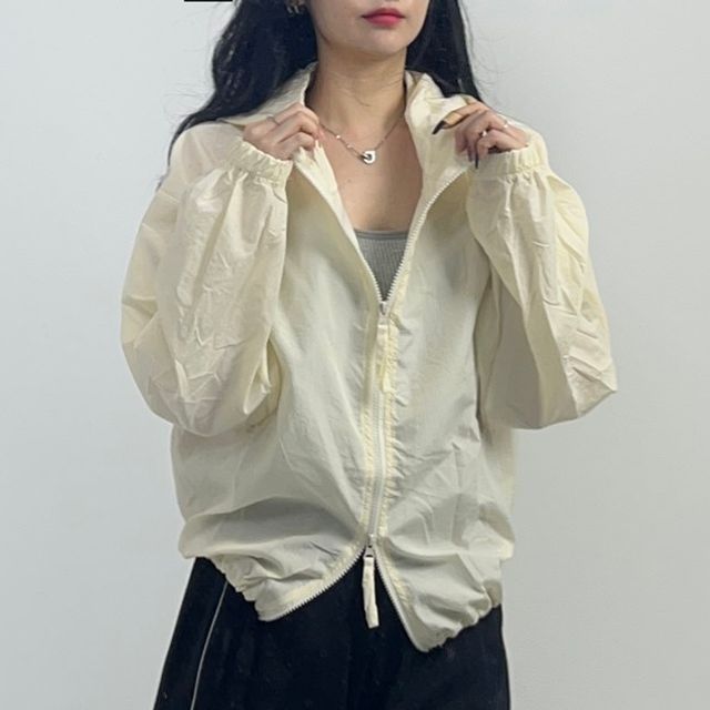 투웨이 바람막이 후드집업 오버핏 크롭자켓 2color