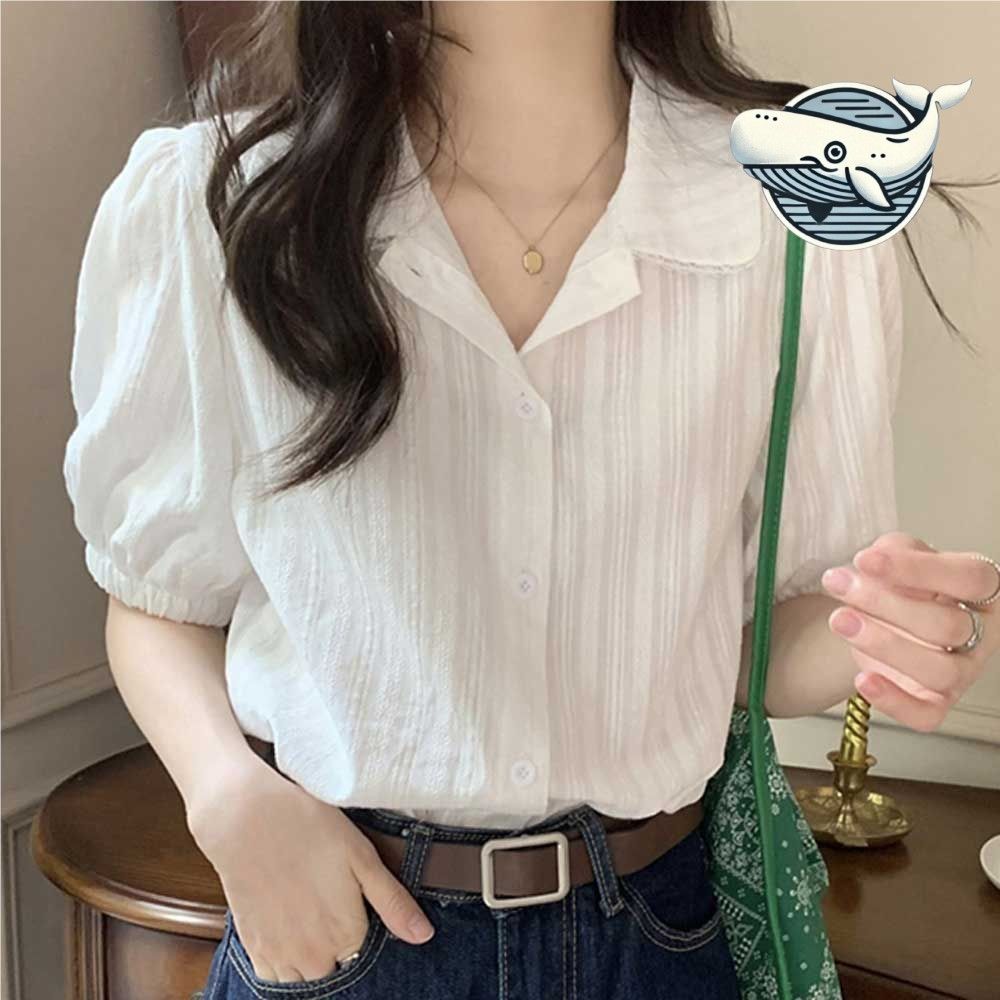 부드러운 화이트 퍼프 셔츠 데일리 오피스 룩