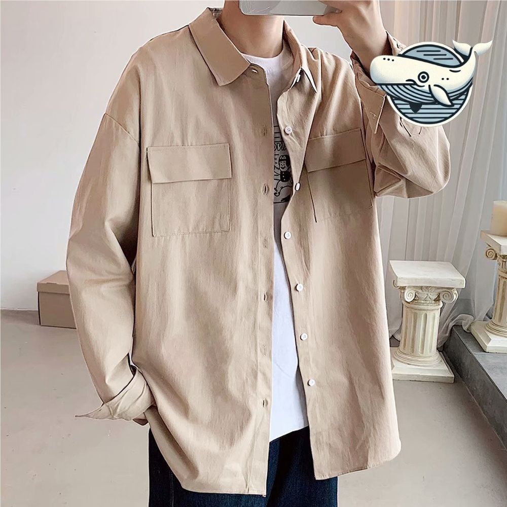 캐주얼 베이지 긴팔 셔츠 데일리 기본 카라