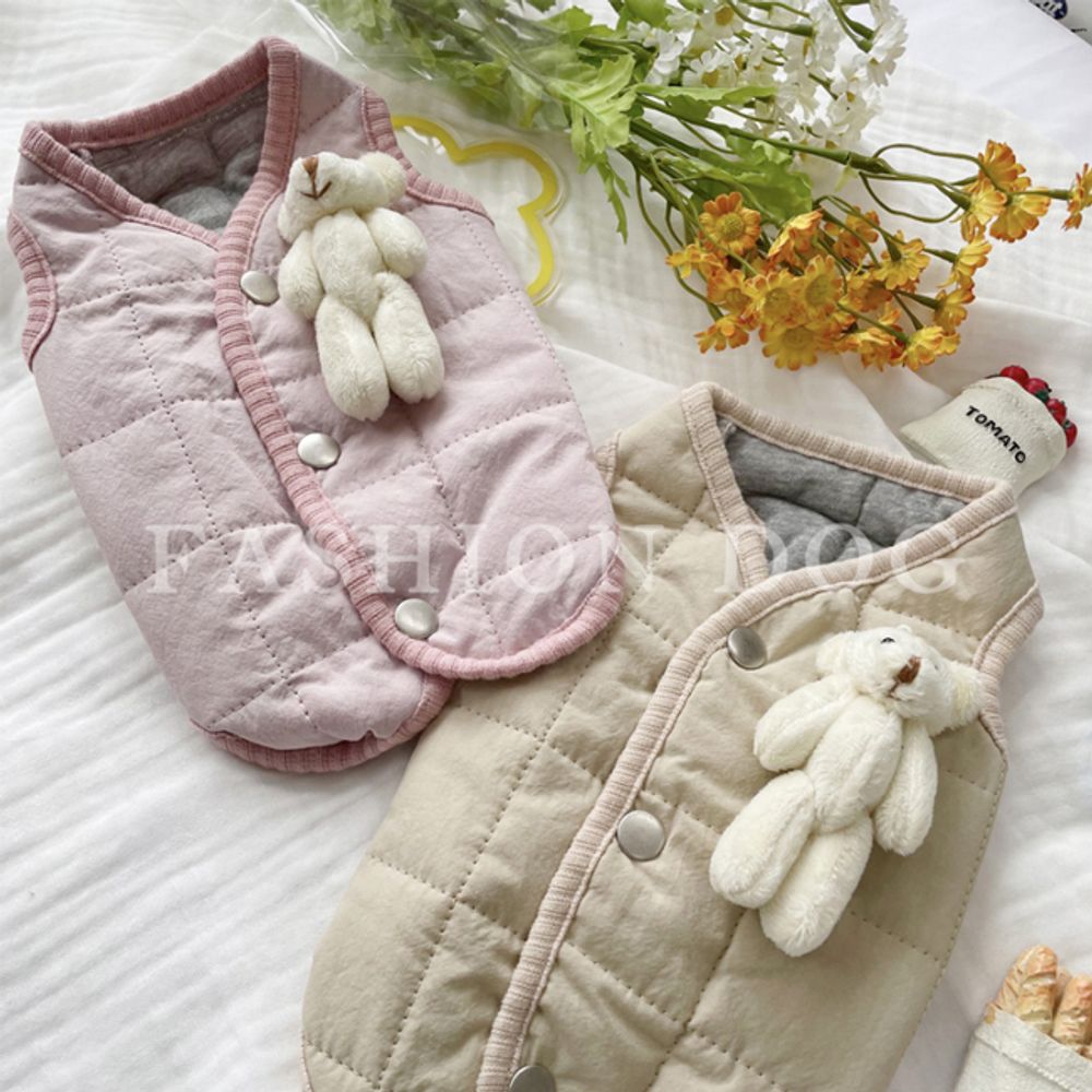 강아지 사각 누빔 조끼 1P 반려견 봄가을 곰돌이 자켓