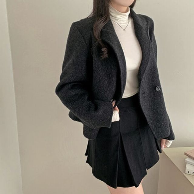 하객룩 데이트룩 데일리 더블버튼 카라 모직코트
