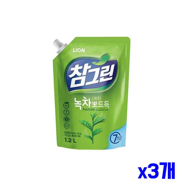 리필 액체주방세제 주방세제 x3개 1.2L 성분 녹차 주