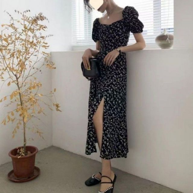원피스 셔링 러블리 기본 여성 데이 롱 플라워 쉬폰