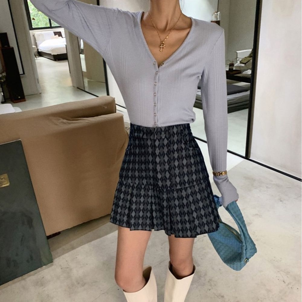 골지가디건 플리츠플레어 미니스커트