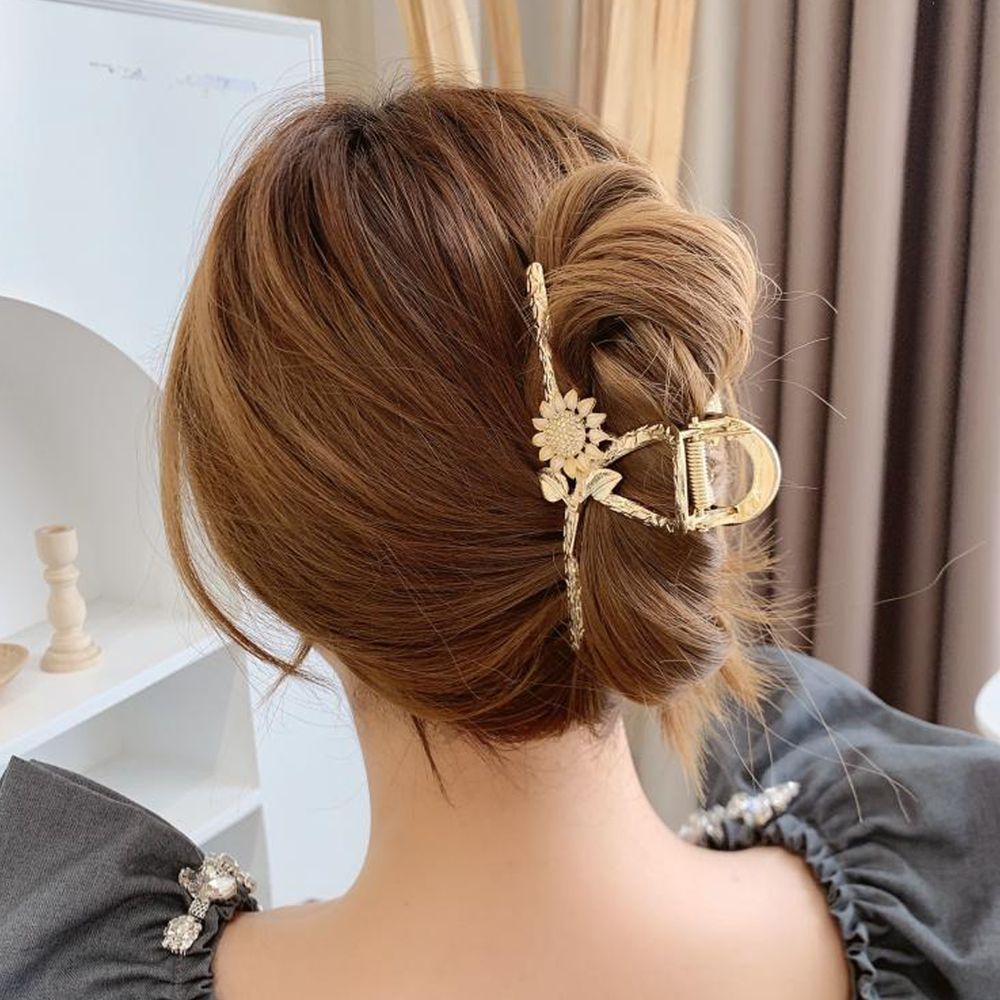 긴 머리 올림 반묶음 헤어 플라워 꽃 큐빅 큰 집게 핀
