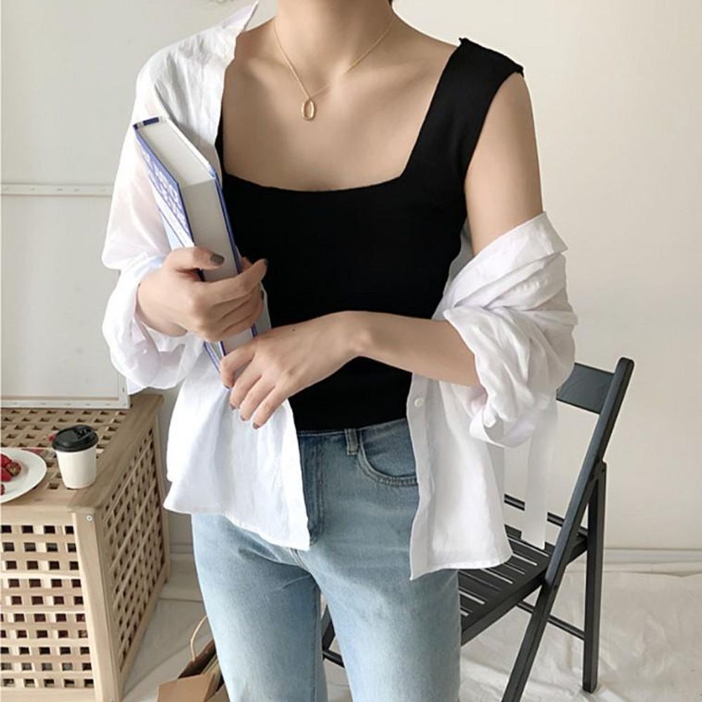 티셔츠 데일리 시원한 이너 캐주얼 여자 스퀘어넥 여