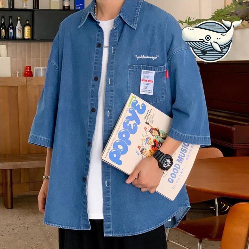 편안한 남성용 반팔 데님 셔츠 데일리 봄여름