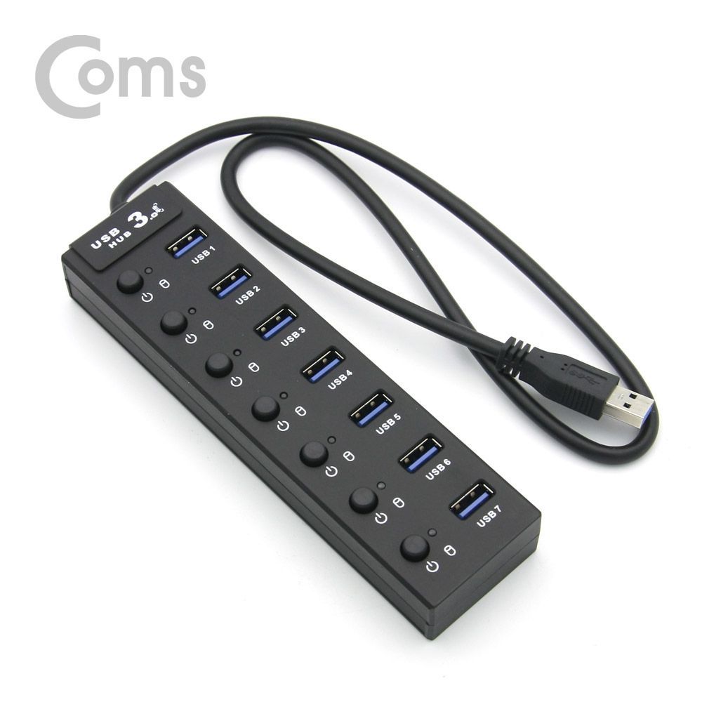 Coms USB 허브 3.0 (7포트 무전원) 개별스위치 60cm