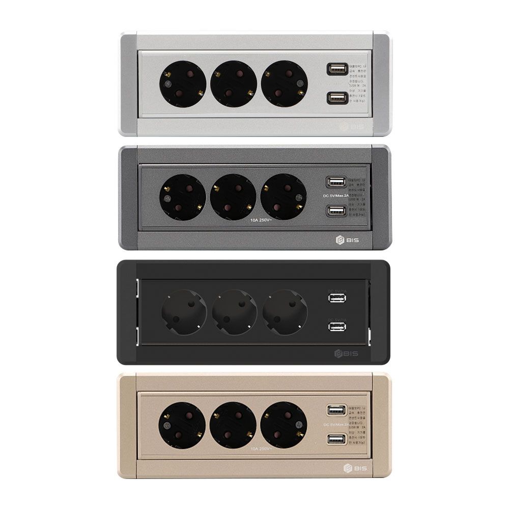 3구 수동 멀티 회전 콘센트 가구형 USB 유선충전 포트