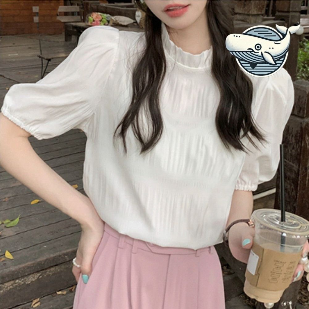 여성 오피스 퍼프 소매 화이트 블라우스 출근