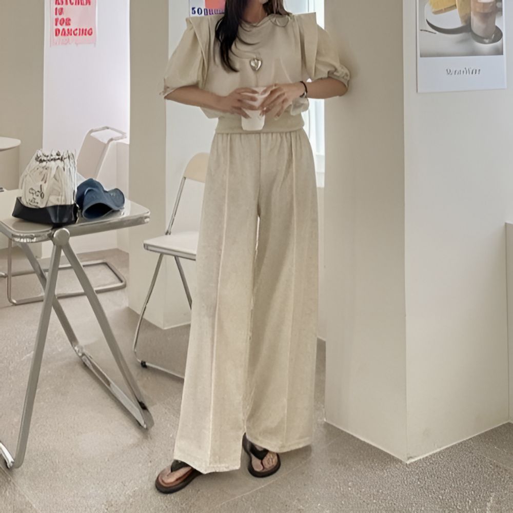 오뜨모드 트레이닝세트 여성맨투맨 와이드팬츠 등원룩