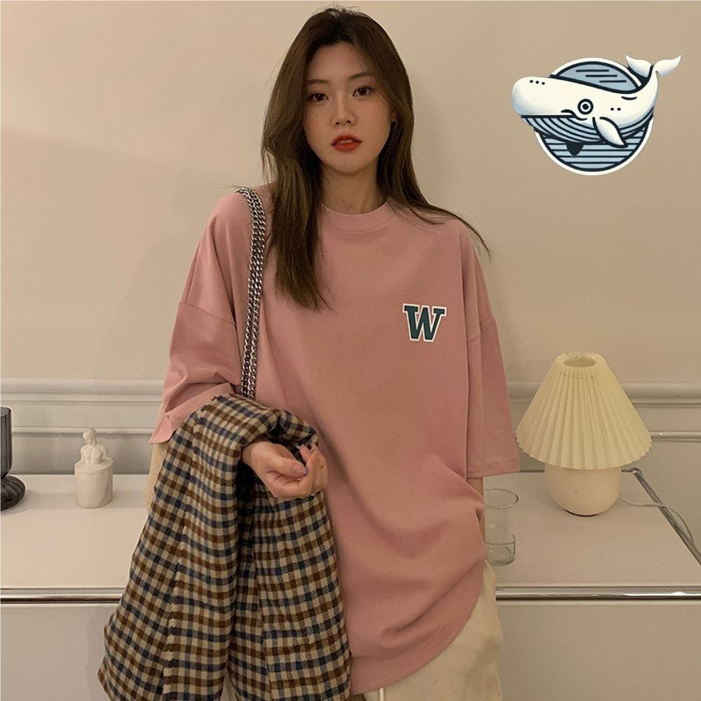 여성용 편안한 반팔 티셔츠 베이직 핑크 컬러