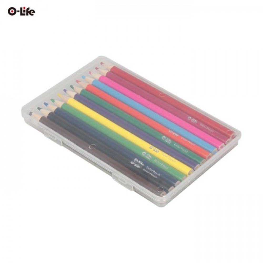 색연필 오라이프 투명 케이스 12색 칼라색연필