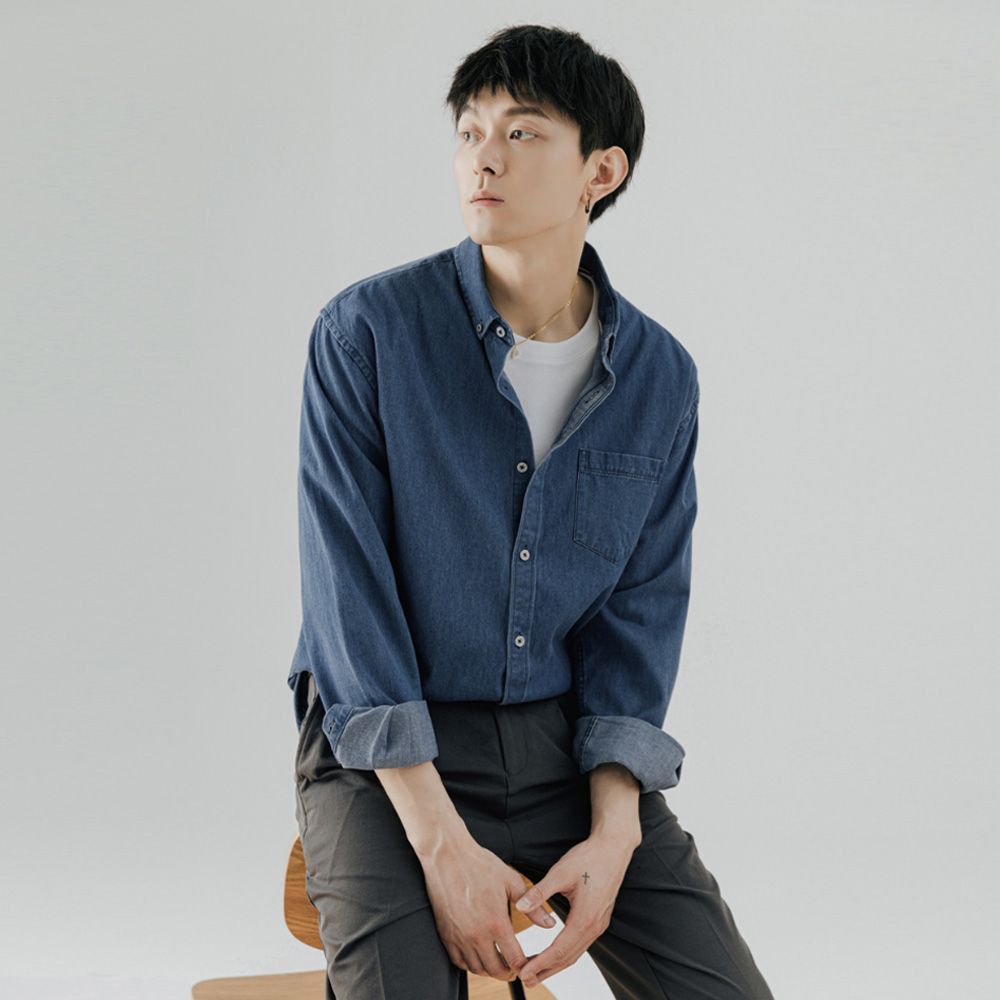 가을신상 남성 박사이즈 기본 데님 데이 셔츠 긴팔