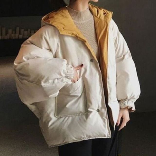 오버핏 양면 구스다운 코트 여성 경량 2색 롱