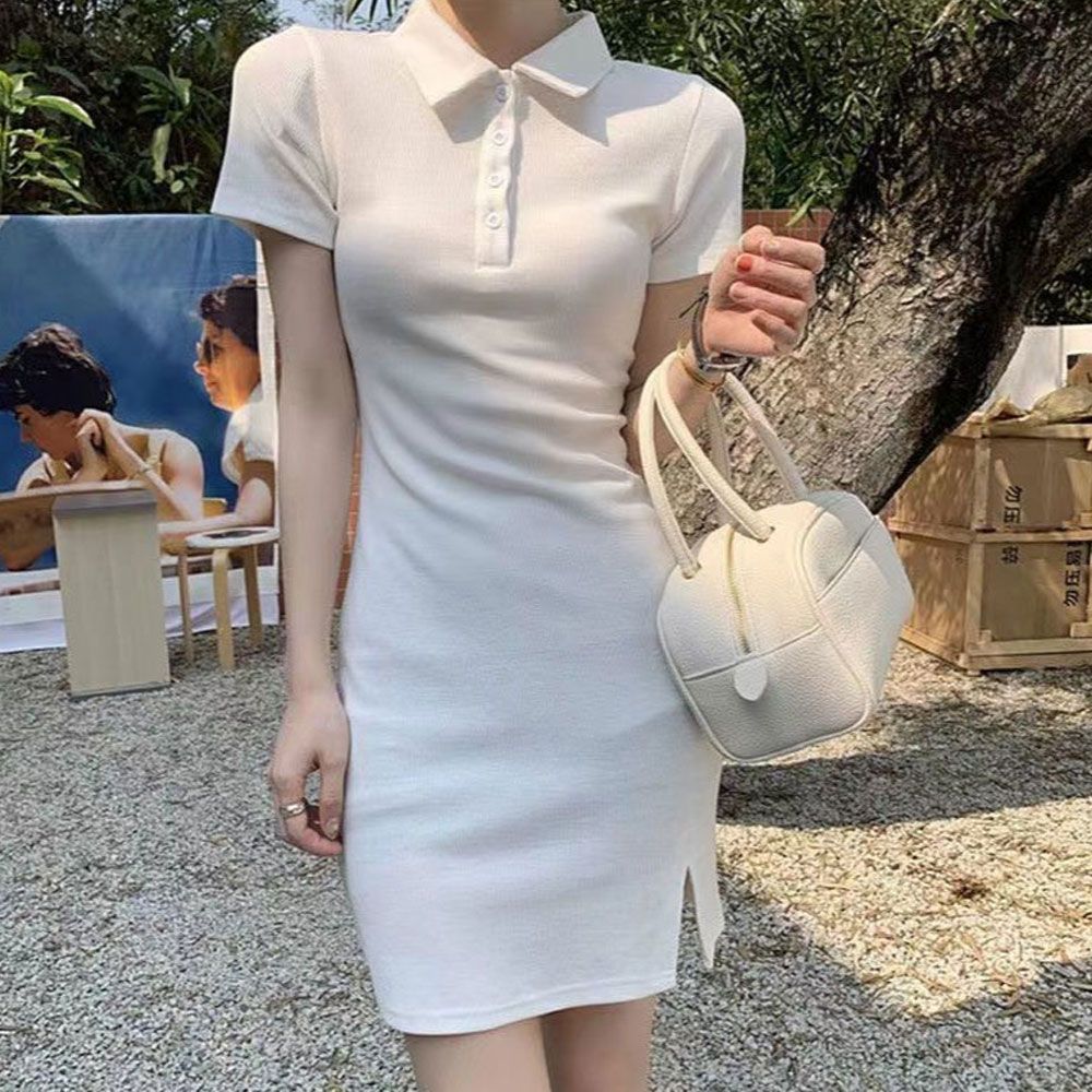 카라 미니 원피스 여성 슬릿 슬림핏 데일리 데이트룩