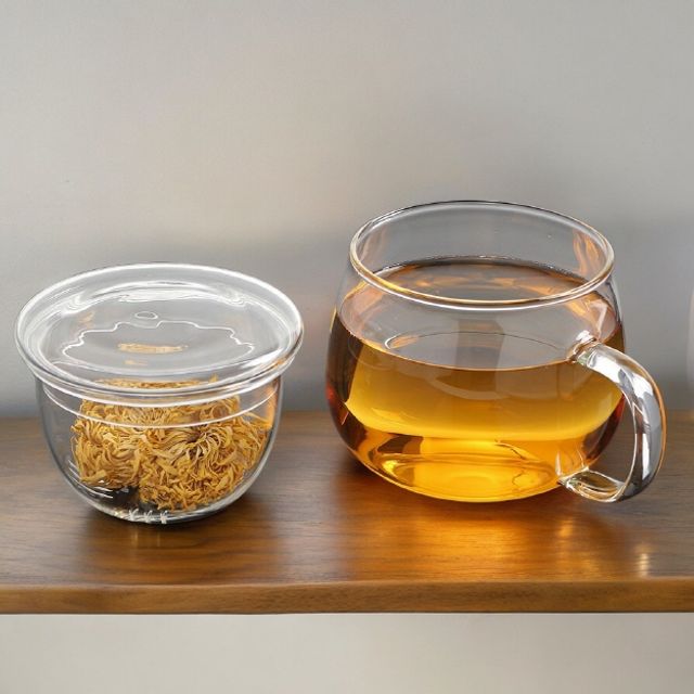 7day 내열유리 티머그(300ml) 뚜껑 손잡이컵 차우림잔