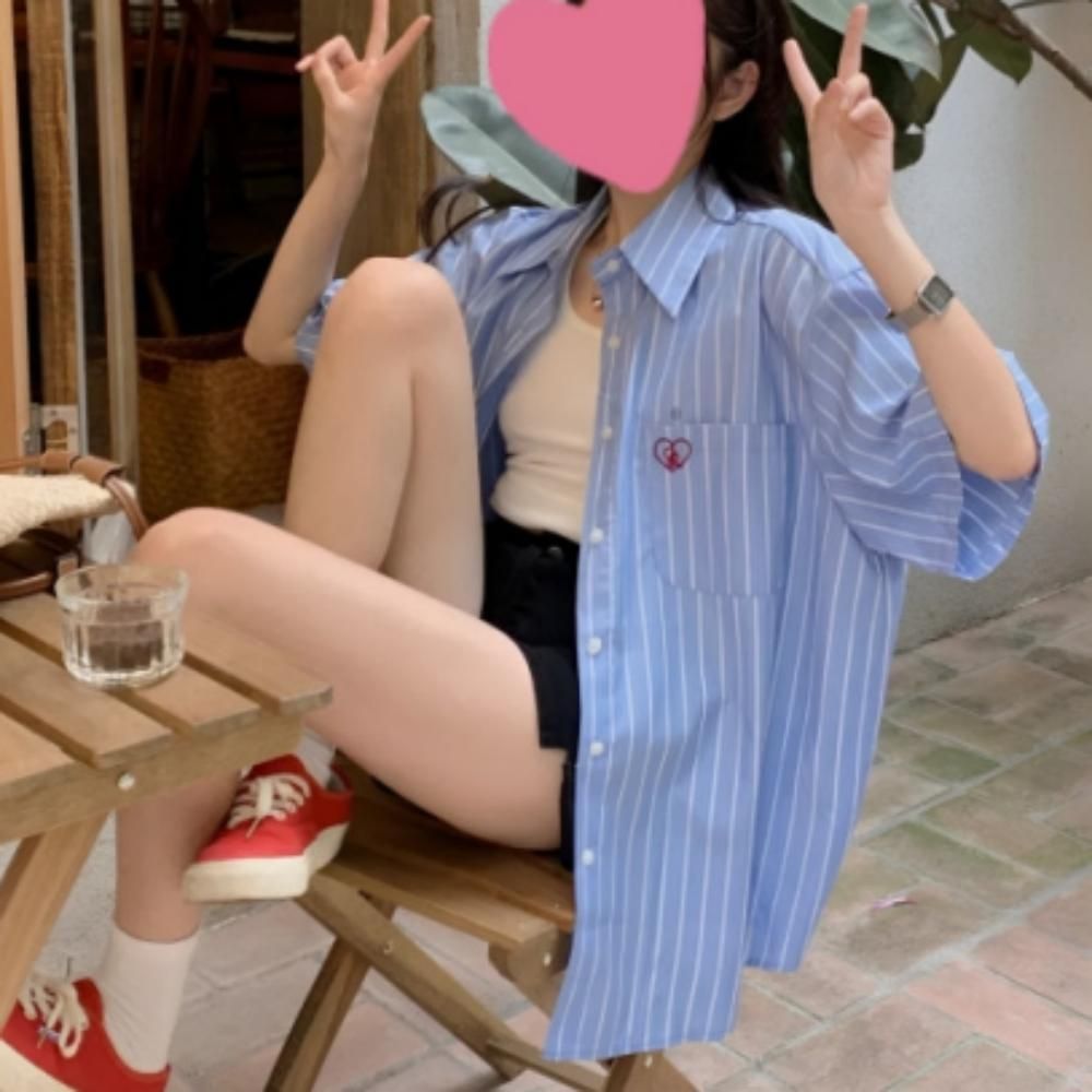 남방 스트라이프 여자 반팔 여성 데일리 여름 셔츠