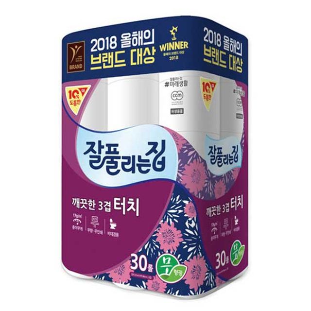 잘풀리는집 터치 3겹 롤 화장지 30롤 두루마리 휴지