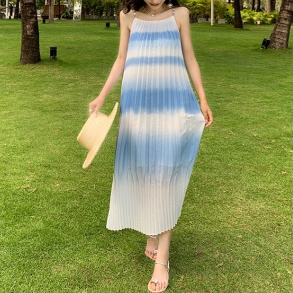 비치 서스펜더 웨어 플레어 민소매 슬리브리스