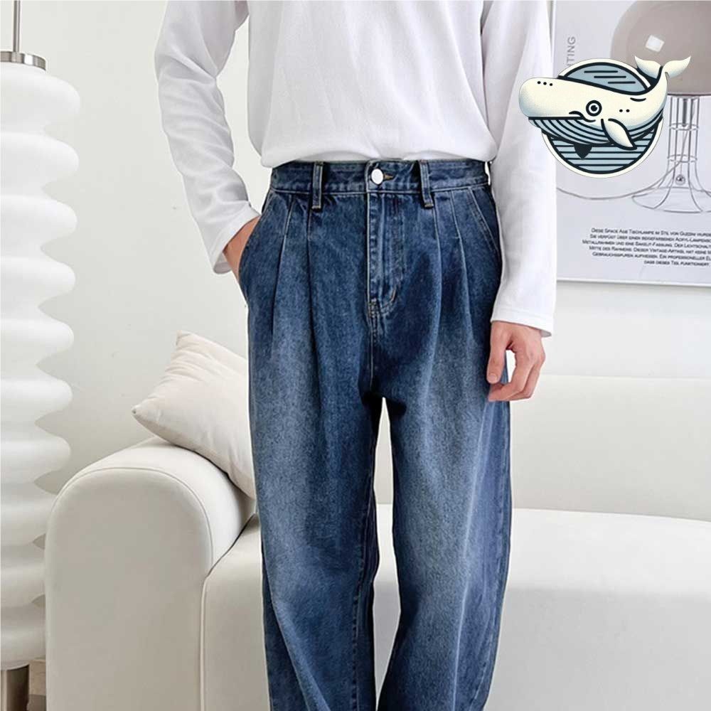 편안한 와이드 중청 데님 팬츠 남성용 데일리