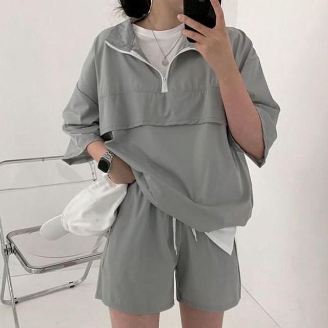 여름 반바지 티셔츠 3컬러 셋업 캐주얼 반팔 아노락