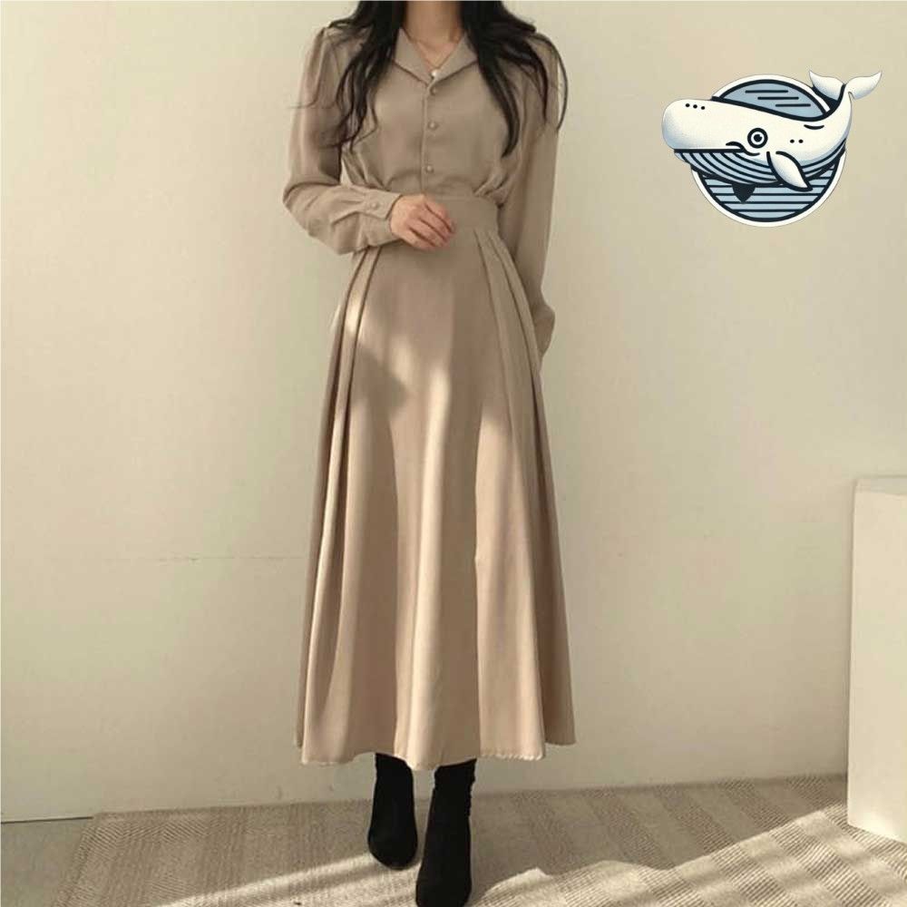 여성 패션 롱원피스 A라인 고급스러운 버튼