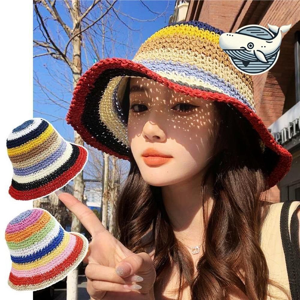 여름 무지개 버킷햇 밀짚 모자 통기성 좋은