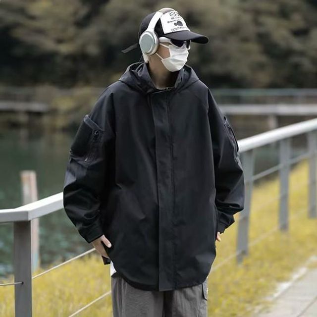 오버핏 바람막이 사이즈조절 간절기 잠바 남성