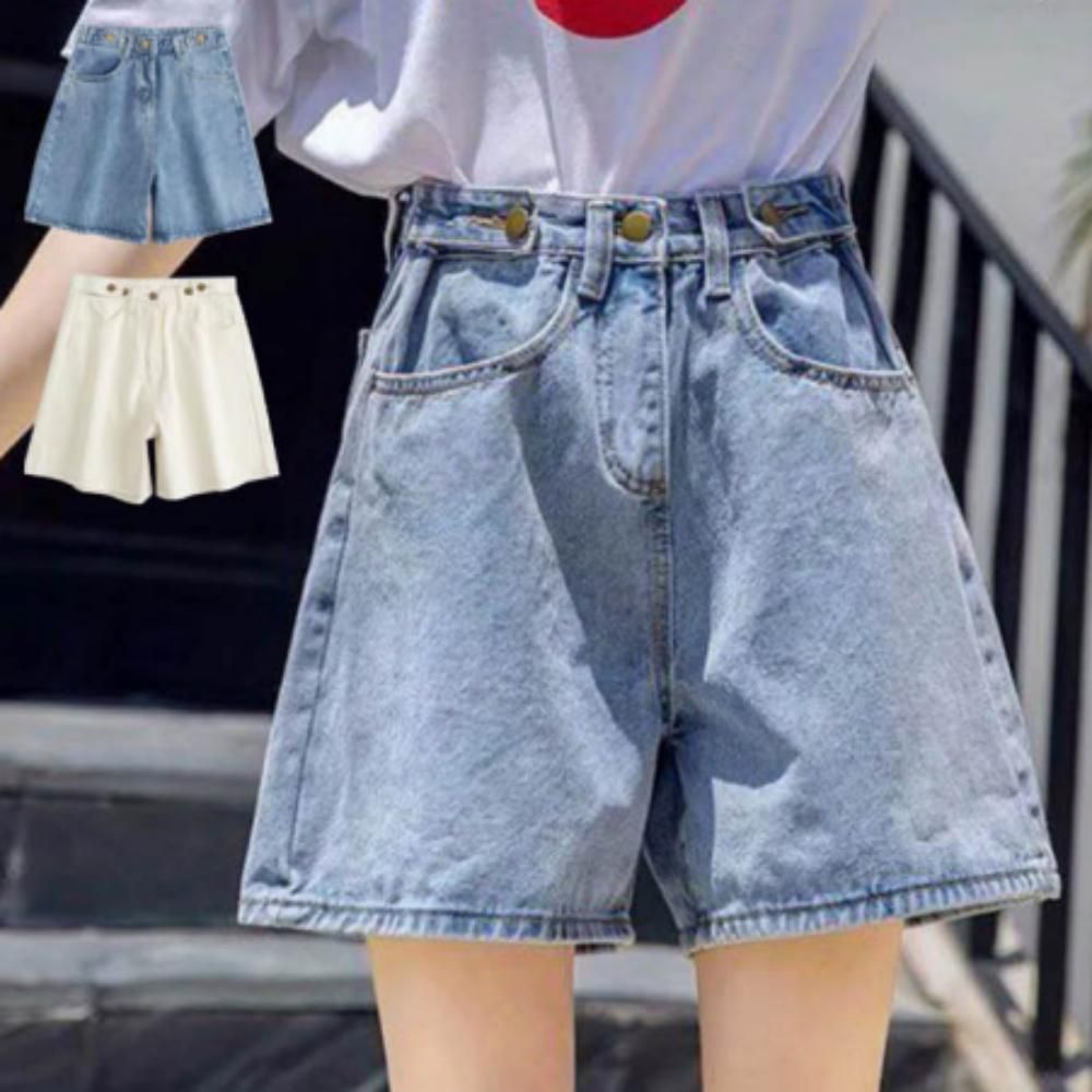 여성 여름 데일리 캐주얼 버튼 청 데님 반바지 팬츠