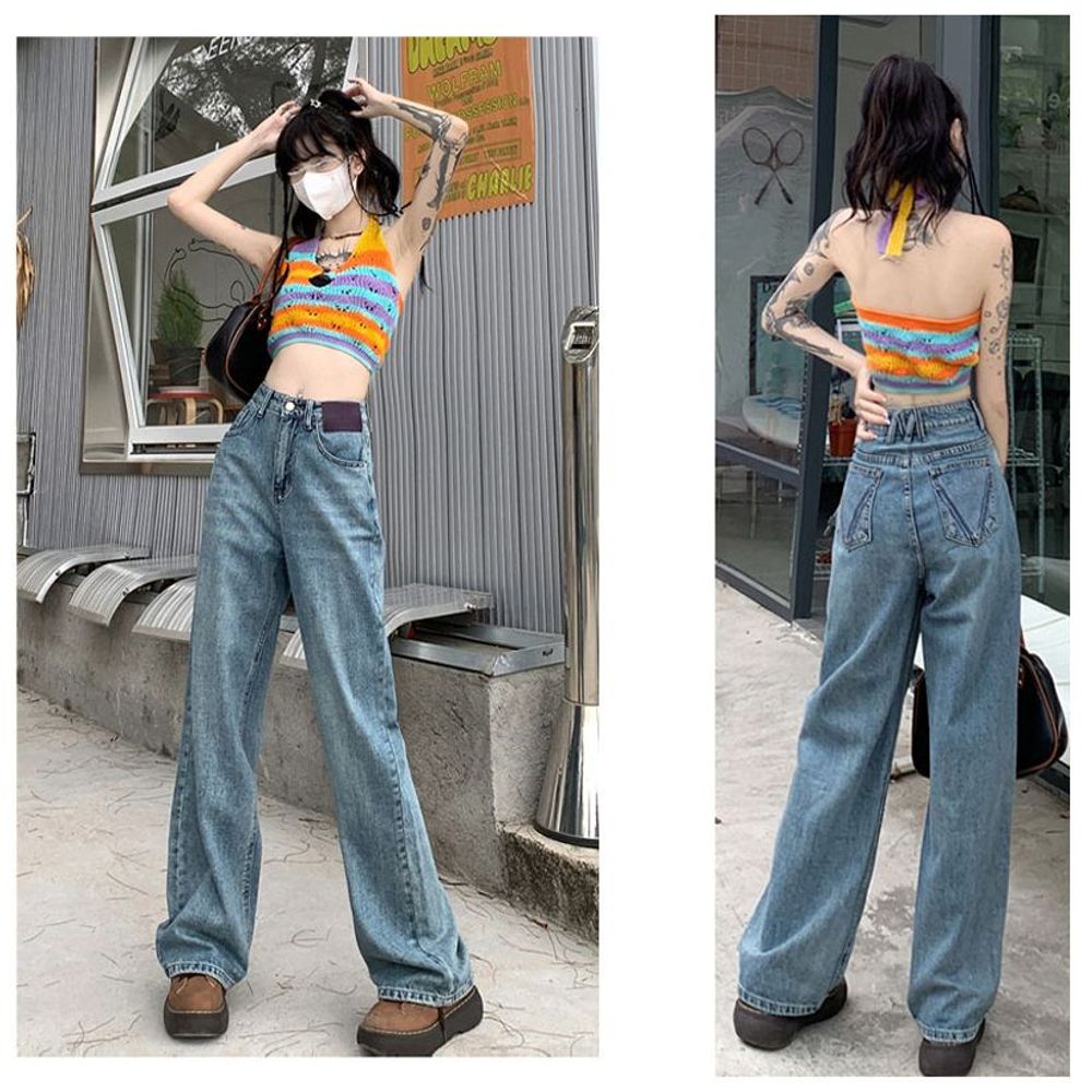 하이웨스트 빈티지 일자핏 블루 자핏청바지 하이
