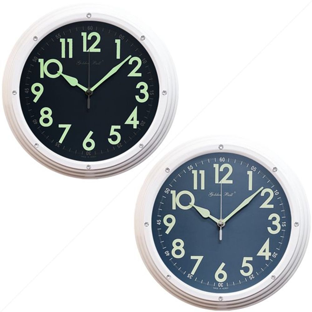 GB5244e 야광무소음 큐빅 메탈볼록 벽시계25cm 화이트