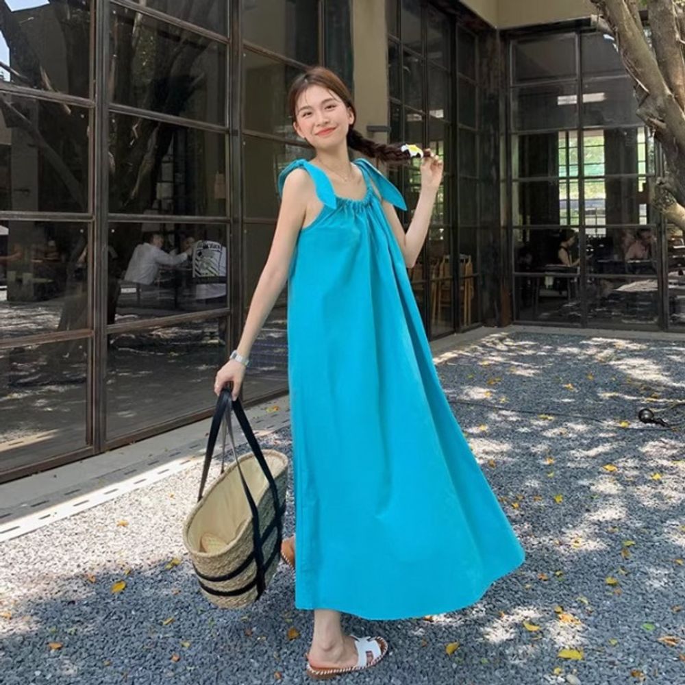 여성 A라인 스트랩 서스펜더 롱원피스 2Color