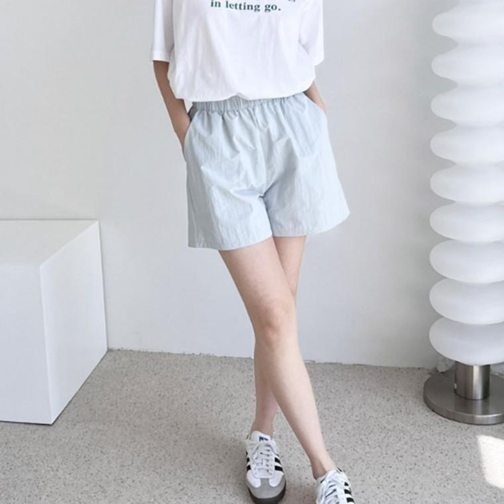 여성 여름 밴딩 반바지 소라색 휴양지 외출 휴가 시원
