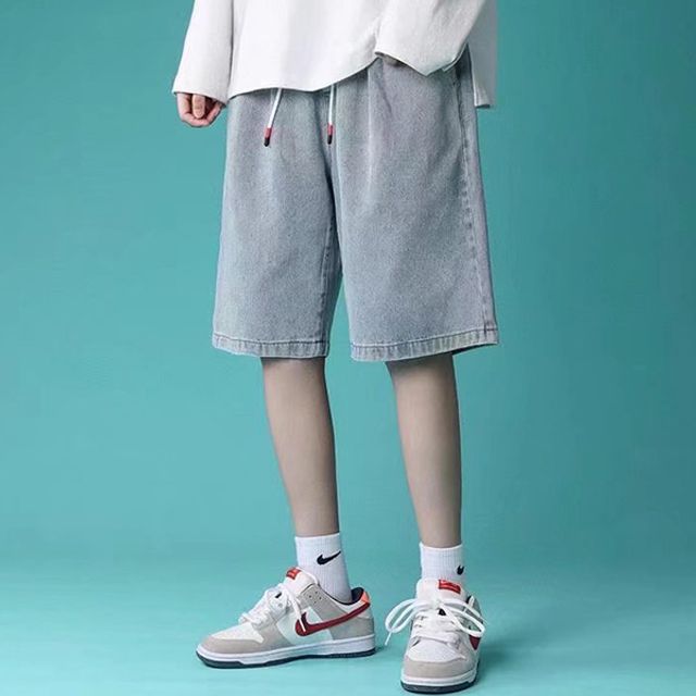 남성 2컬러 버뮤다 밴딩 5부 데님 반바지 팬츠