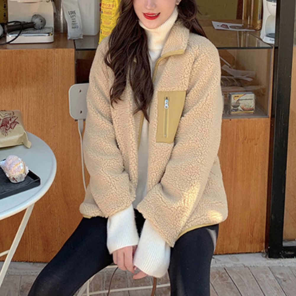 여성 양면 하이넥 뽀글이 집업 점퍼 1P 보온 자켓
