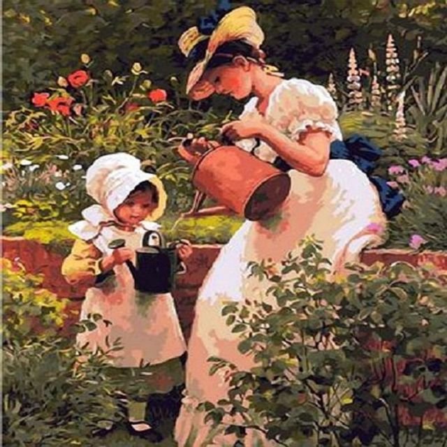 엄마와 정원에서 그림그리기 명화소그림