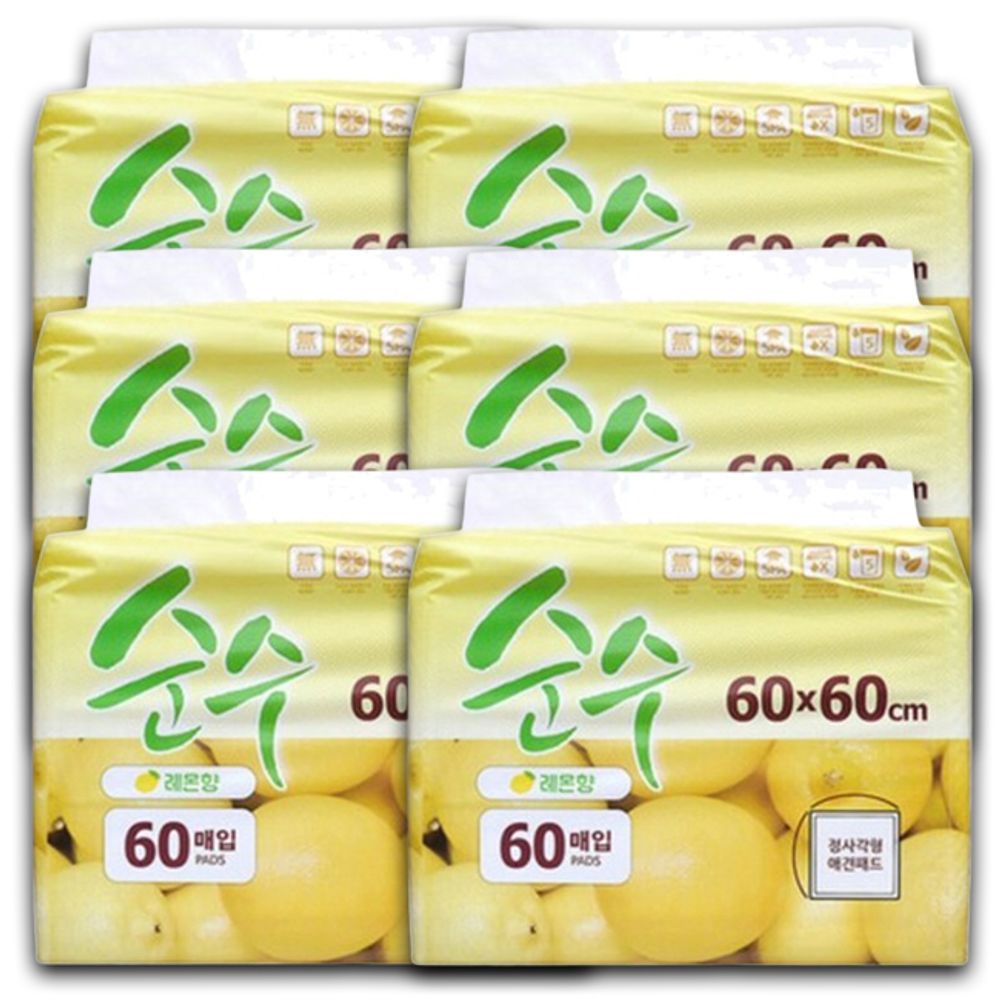 강아지 논슬립 배변 패드 중형 레몬향 60매 6P 실내