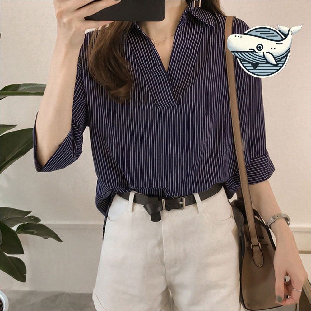편안한 기본 스트라이프 블라우스 데일리 룩